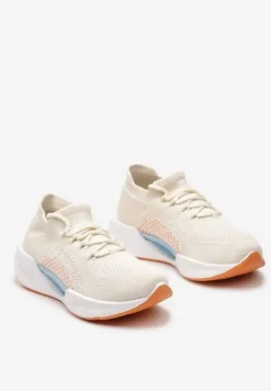 Beżowe Wsuwane Buty Sportowe z Elastyczną Cholewką i Ozdobną Podeszwą Instonia
