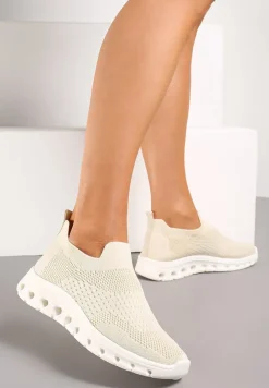 Beżowe Wsuwane Buty Sportowe z Elastyczną Cholewką do Kostki Asigruna