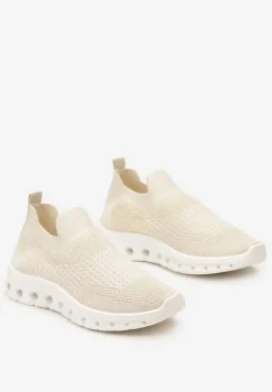 Beżowe Wsuwane Buty Sportowe z Elastyczną Cholewką do Kostki Asigruna