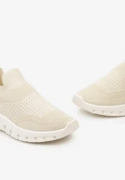 Beżowe Wsuwane Buty Sportowe z Elastyczną Cholewką do Kostki Asigruna