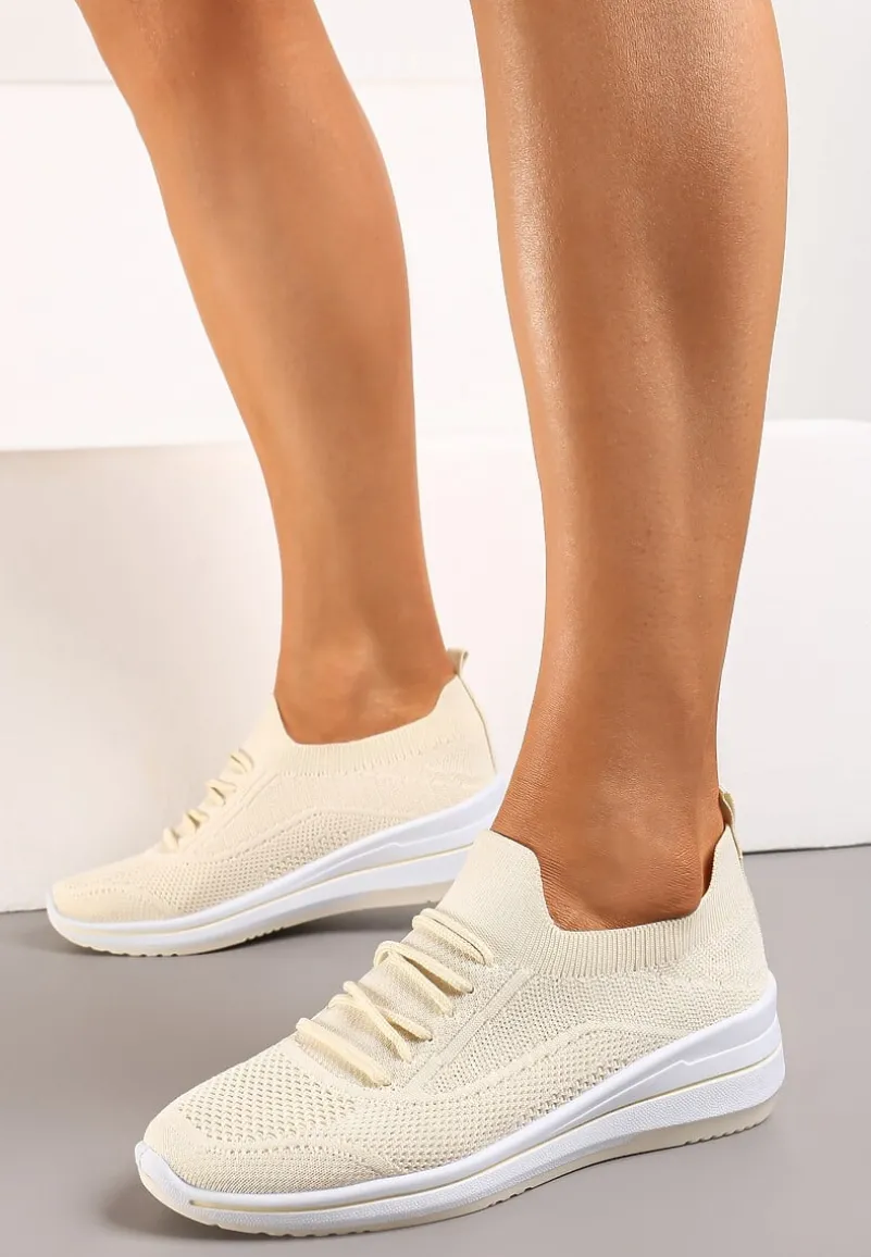 Beżowe Wsuwane Buty Sportowe ze Skarpetkową Cholewką Tarviea