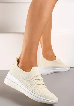 Beżowe Wsuwane Buty Sportowe ze Skarpetkową Cholewką Tarviea