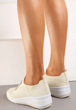 Beżowe Wsuwane Buty Sportowe ze Skarpetkową Cholewką Tarviea