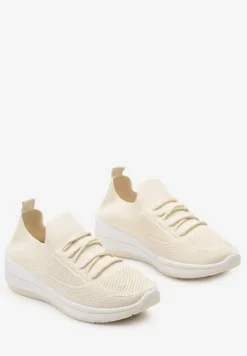 Beżowe Wsuwane Buty Sportowe ze Skarpetkową Cholewką Tarviea