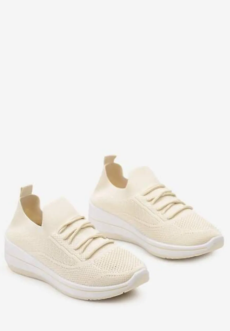 Beżowe Wsuwane Buty Sportowe ze Skarpetkową Cholewką Tarviea