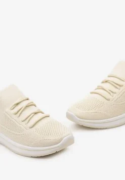 Beżowe Wsuwane Buty Sportowe ze Skarpetkową Cholewką Tarviea