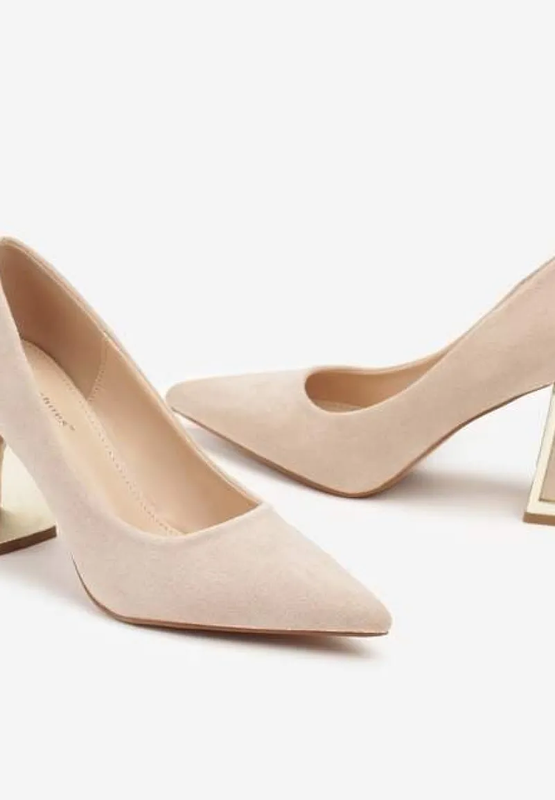 Beżowe Wsuwane Czółenka z Ekozamszu na Stożkowym Obcasie Nevinara