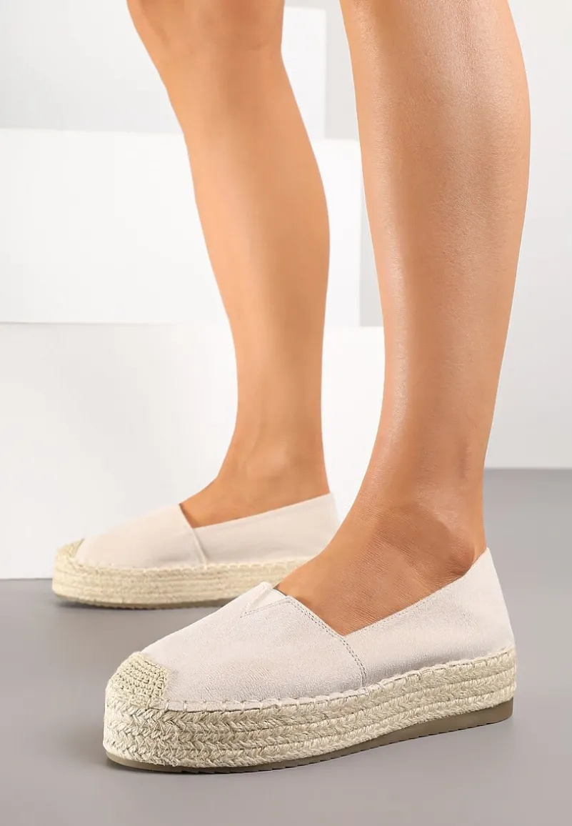 Beżowe Wsuwane Espadryle na Grubej Podeszwie z Jutowej Plecionki Alarnia