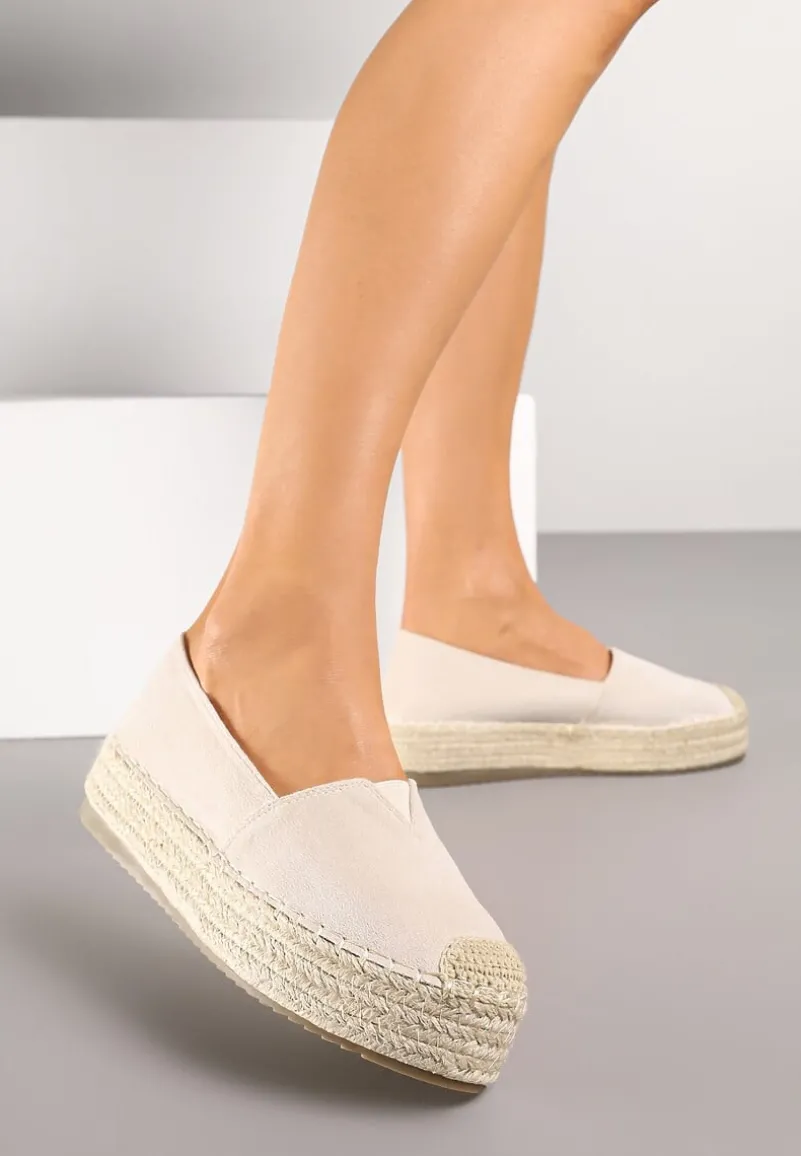 Beżowe Wsuwane Espadryle na Grubej Podeszwie z Jutowej Plecionki Alarnia