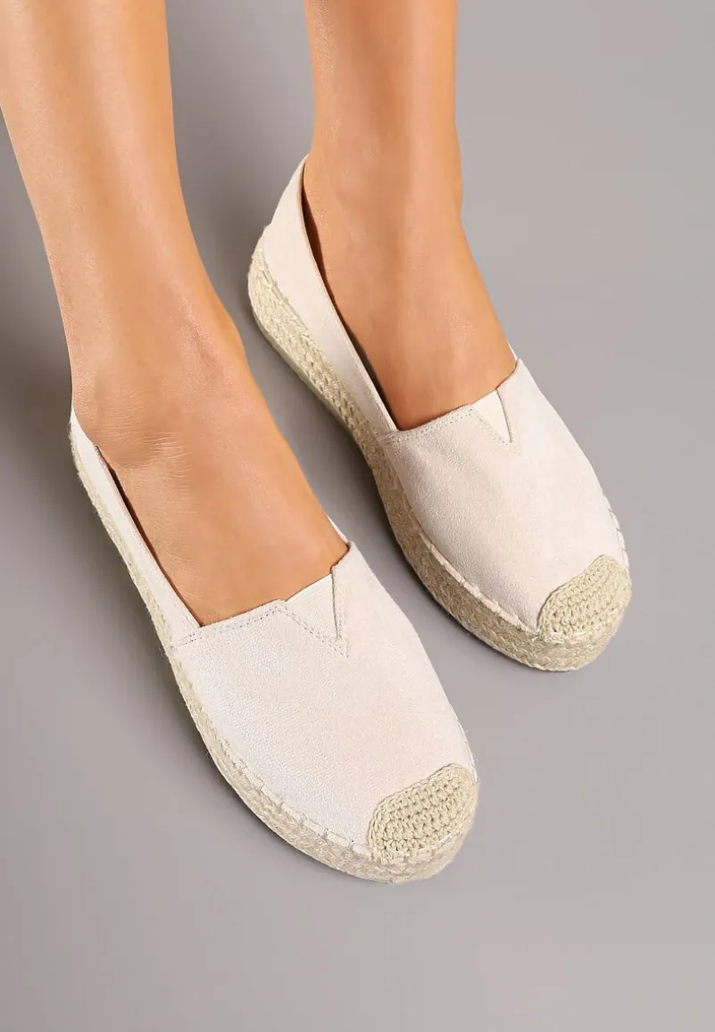 Beżowe Wsuwane Espadryle na Grubej Podeszwie z Jutowej Plecionki Alarnia