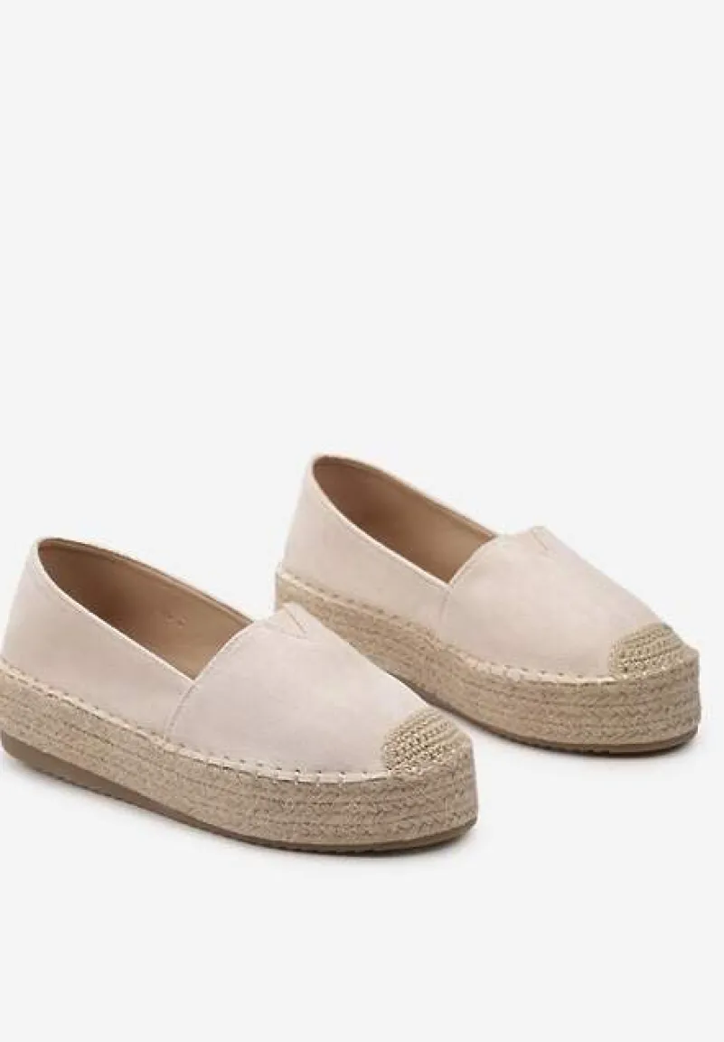 Beżowe Wsuwane Espadryle na Grubej Podeszwie z Jutowej Plecionki Alarnia