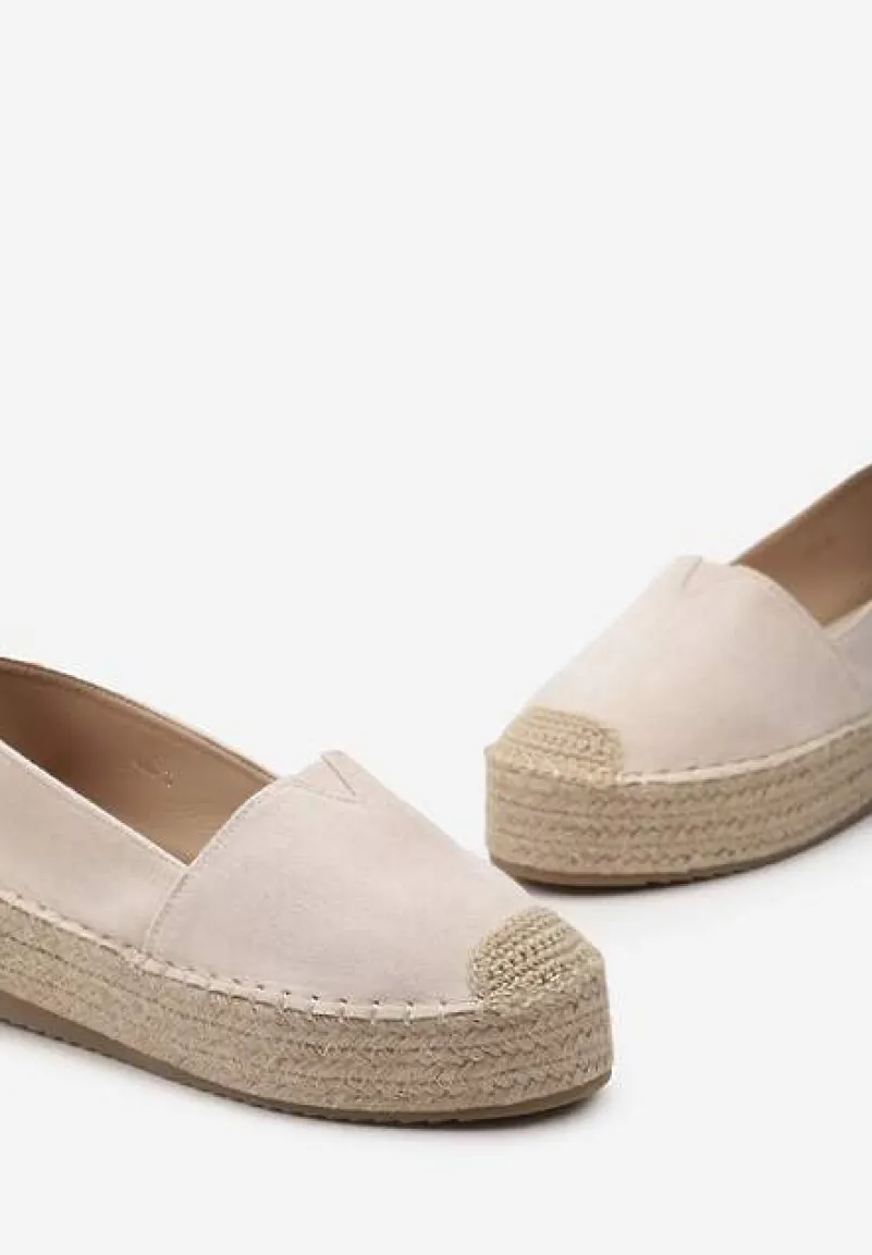 Beżowe Wsuwane Espadryle na Grubej Podeszwie z Jutowej Plecionki Alarnia