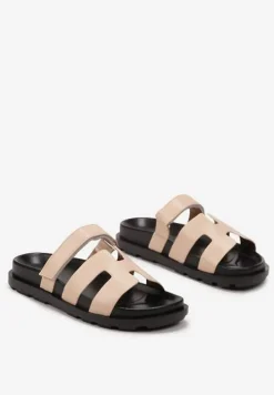 Beżowe Wsuwane Klapki z Zapieciem na Rzep Beriolla