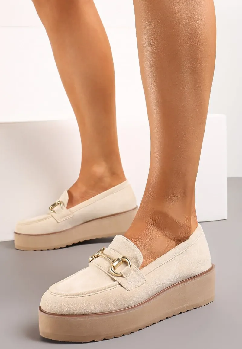 Beżowe Wsuwane Mokasyny na Grubej Podeszwie Berilla