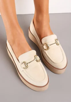 Beżowe Wsuwane Mokasyny na Grubej Podeszwie Berilla