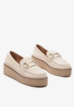Beżowe Wsuwane Mokasyny na Grubej Podeszwie Berilla