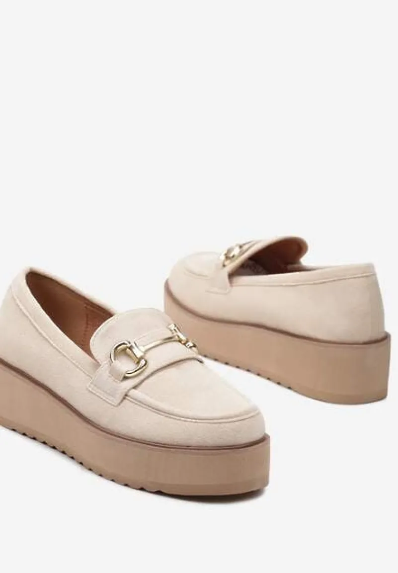 Beżowe Wsuwane Mokasyny na Grubej Podeszwie Berilla