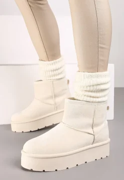 Beżowe Wsuwane Śniegowce na Gładkiej Platformie Irindara