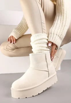 Beżowe Wsuwane Śniegowce na Gładkiej Platformie Irindara