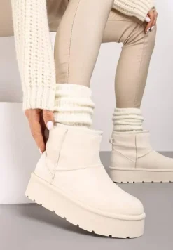 Beżowe Wsuwane Śniegowce na Gładkiej Platformie Irindara