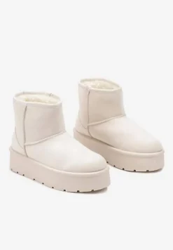 Beżowe Wsuwane Śniegowce na Gładkiej Platformie Irindara