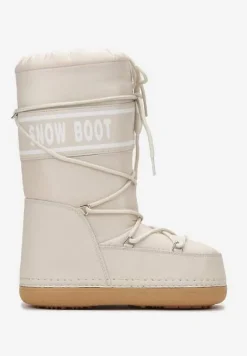 Beżowe Wsuwane Śniegowce na Platformie z Długą Cholewką Hearna