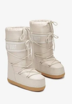 Beżowe Wsuwane Śniegowce na Platformie z Długą Cholewką Hearna