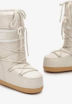 Beżowe Wsuwane Śniegowce na Platformie z Długą Cholewką Hearna