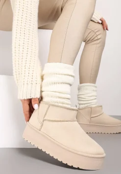 Beżowe Wsuwane Śniegowce na Gładkiej Platformie Merileeanne