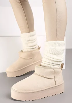 Beżowe Wsuwane Śniegowce na Gładkiej Platformie Merileeanne