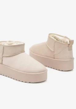 Beżowe Wsuwane Śniegowce na Gładkiej Platformie Merileeanne