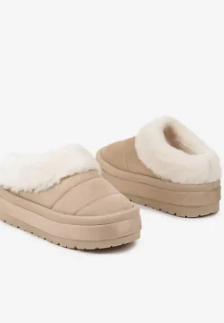 Beżowe Wsuwane Śniegowce na Platformie Ozdobione Futerkiem Sinthiana