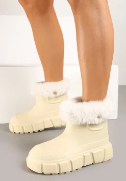 Beżowe Wsuwane Śniegowce z Futrzaną Wyściółką i Zdobieniami Tarvia