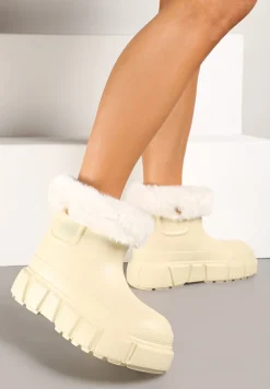 Beżowe Wsuwane Śniegowce z Futrzaną Wyściółką i Zdobieniami Tarvia