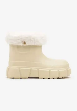 Beżowe Wsuwane Śniegowce z Futrzaną Wyściółką i Zdobieniami Tarvia