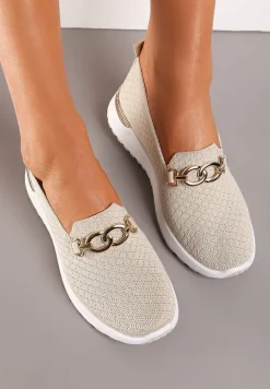 Beżowe Wsuwane Półbuty w Stylu Tenisówek Ozdobione Klamrą Wiatalia