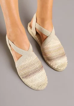 Beżowe Wsuwane Sandały z Plecioną Cholewką Palarenia