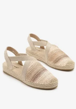 Beżowe Wsuwane Sandały z Plecioną Cholewką Palarenia
