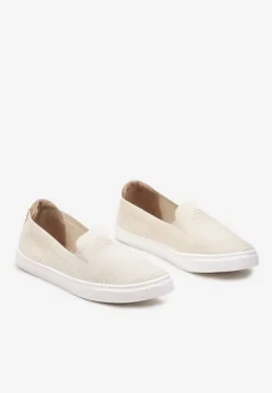 Beżowe Wsuwane Tenisówki Ozdobione Wstawką z Ekoskóry na Zapiętku Eliriaba