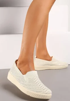 Beżowe Wsuwane Tenisówki ze Skarpetkową Cholewką z Cyrkoniami Siwina