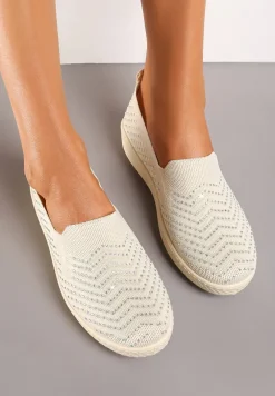 Beżowe Wsuwane Tenisówki ze Skarpetkową Cholewką z Cyrkoniami Siwina