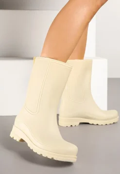 Beżowe Wysokie Kalosze Ozdobione Przeszyciami Abeelia