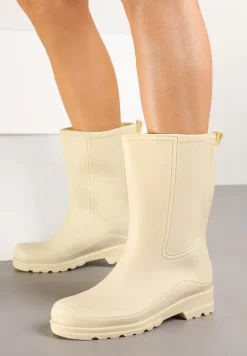 Beżowe Wysokie Kalosze Ozdobione Przeszyciami Abeelia