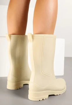 Beżowe Wysokie Kalosze Ozdobione Przeszyciami Abeelia
