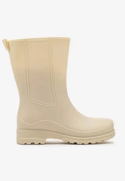 Beżowe Wysokie Kalosze Ozdobione Przeszyciami Abeelia