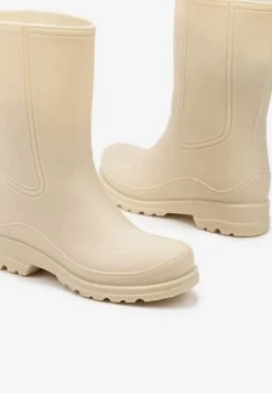 Beżowe Wysokie Kalosze Ozdobione Przeszyciami Abeelia