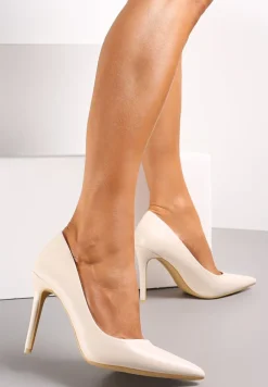 Beżowe Wysokie Szpilki z Gładkiej Imitacji Skóry Venitorre