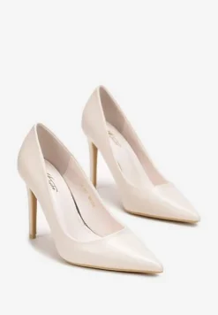 Beżowe Wysokie Szpilki z Gładkiej Imitacji Skóry Venitorre