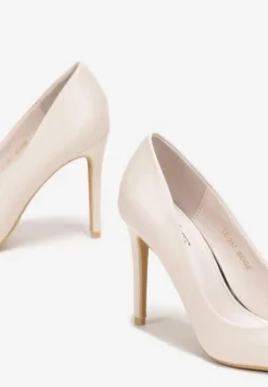 Beżowe Wysokie Szpilki z Gładkiej Imitacji Skóry Venitorre