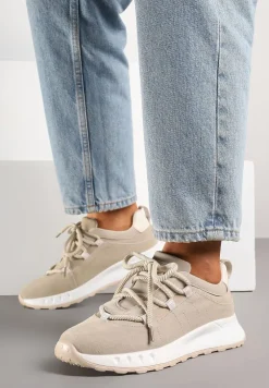 Beżowe Zamszowe Sneakersy z Wkładką ze Skóry Naturalnej Dolavienne